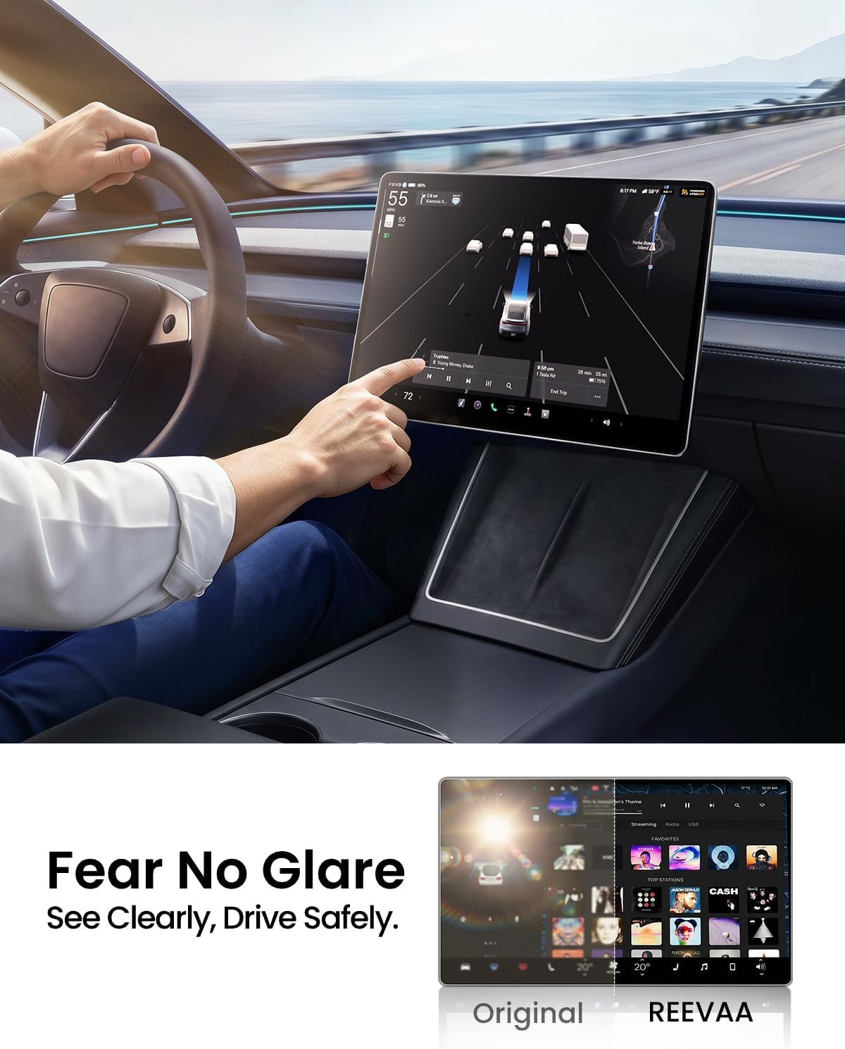 Thumbnail 2 de REEVAA 2026 Tesla Model Y Premium & Performance Screen Protector - 16" Front & 8" Rear, Anti-Glare 9H Aerospace Glass