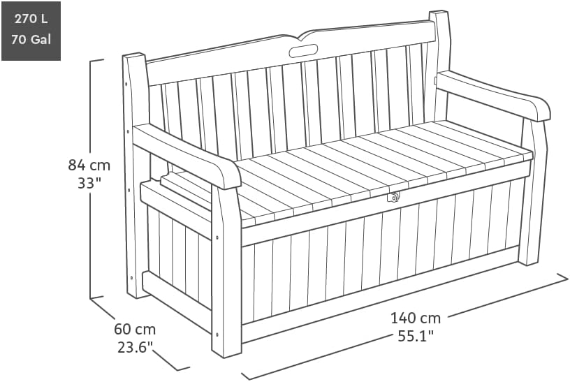 Thumbnail 2 de Keter Sitzbank Eden – Wetterfeste Gartenbank mit 265 L Stauraum, Holzoptik, 140x60x84 cm, inkl. Kissenbox, abschließbar