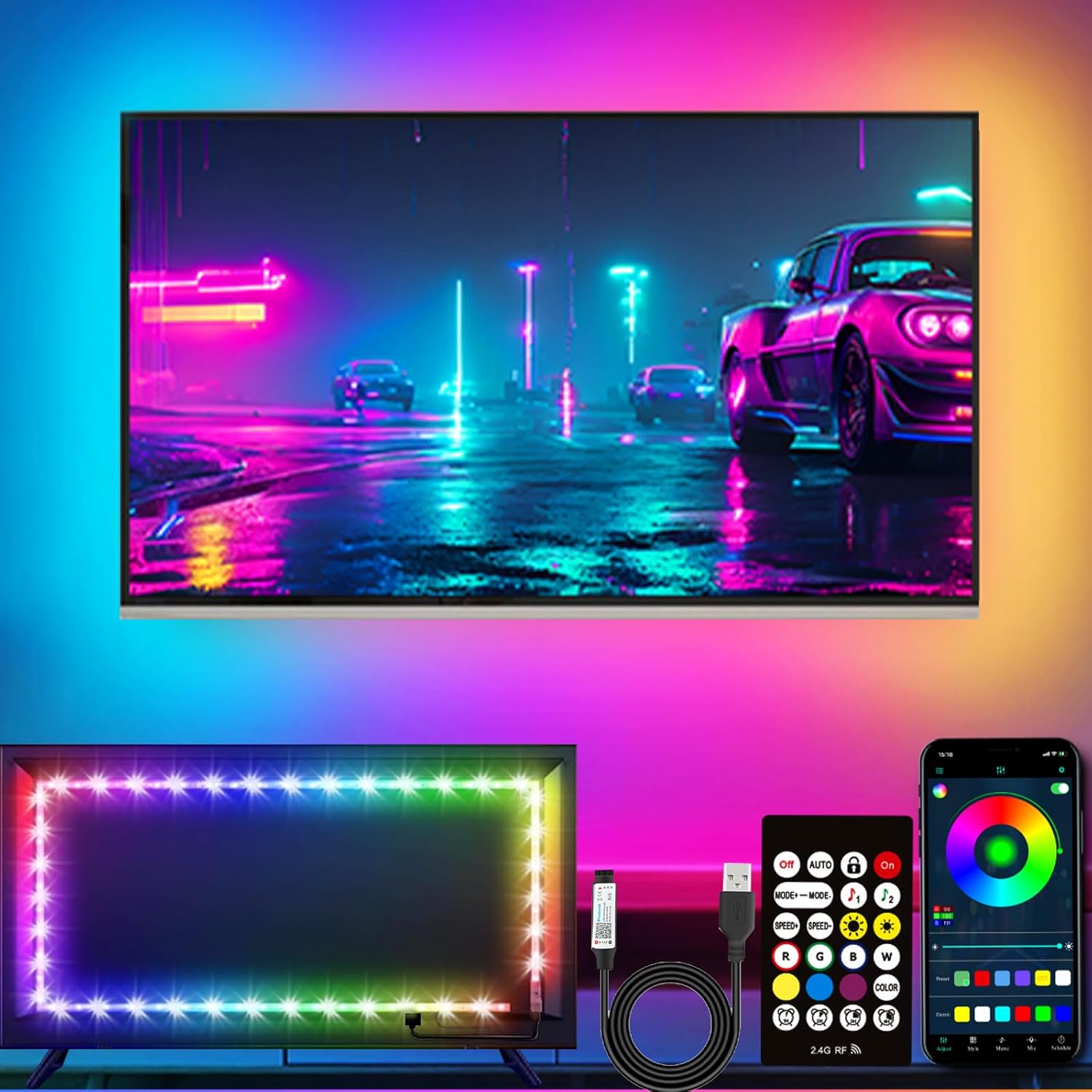 Detalle de httpsmp LED Lights for TV: 5M RGB Backlight for 45–75 Inch Screens
