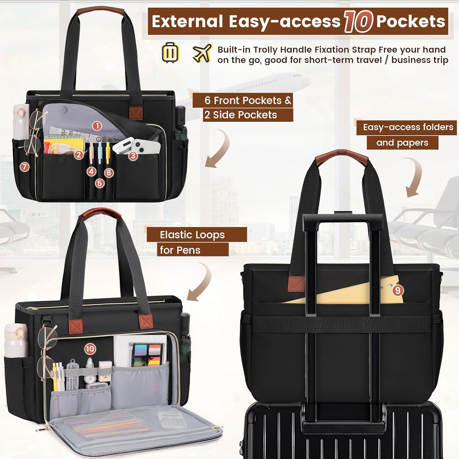 Detalle 2 de RAINSMORE Laptop Tote Bag for Women 15.6" – Insulated Pocket, Luggage Strap & Ample Organisers