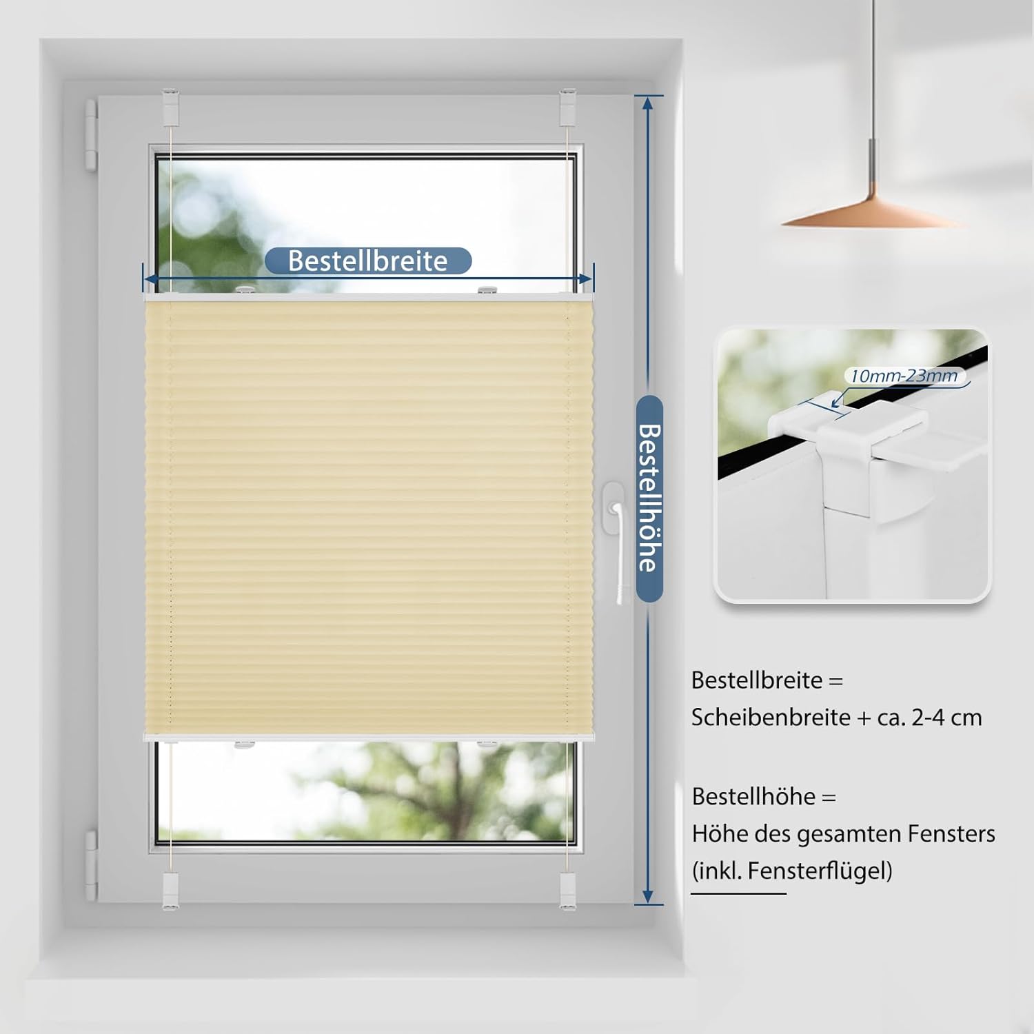 Thumbnail 4 de Sanfree Plissee Klemmfix ohne Bohren Creme 50 x 110 cm (B50 x H110) für Fenster & Tür