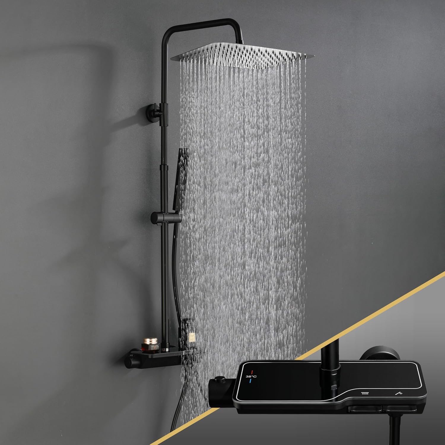 Thumbnail 6 de Görbach Regendusche Duschsystem Wassersparend: Edelstahl Dusche mit verstellbarer Stange, 35x25 cm Kopfbrause und Thermostat