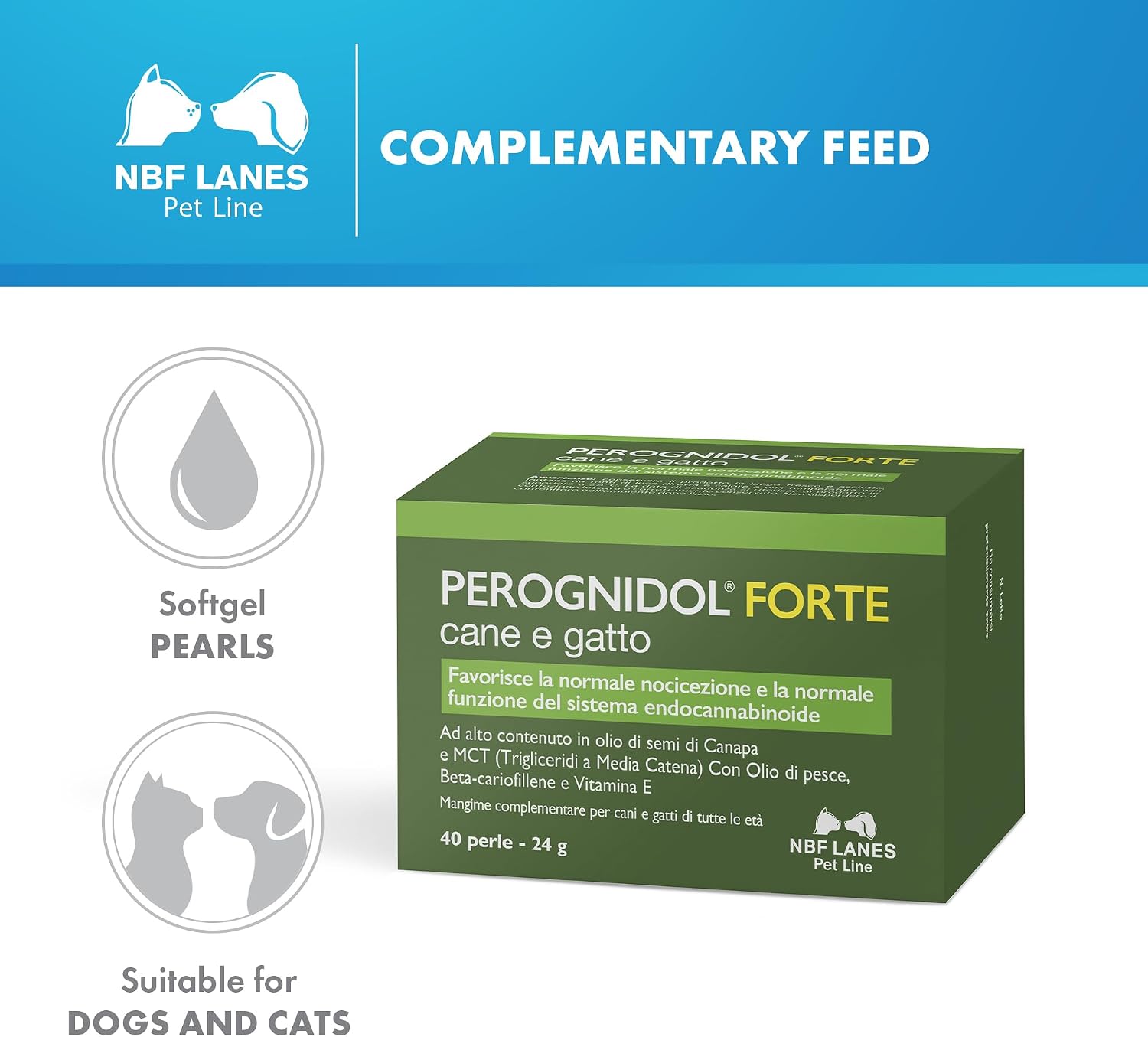 Detalle de NBF Lanes | Perognidol FORTE Chien et Chat, 40 perles — soutien de la nociception et de la fonction endocannabinoïde