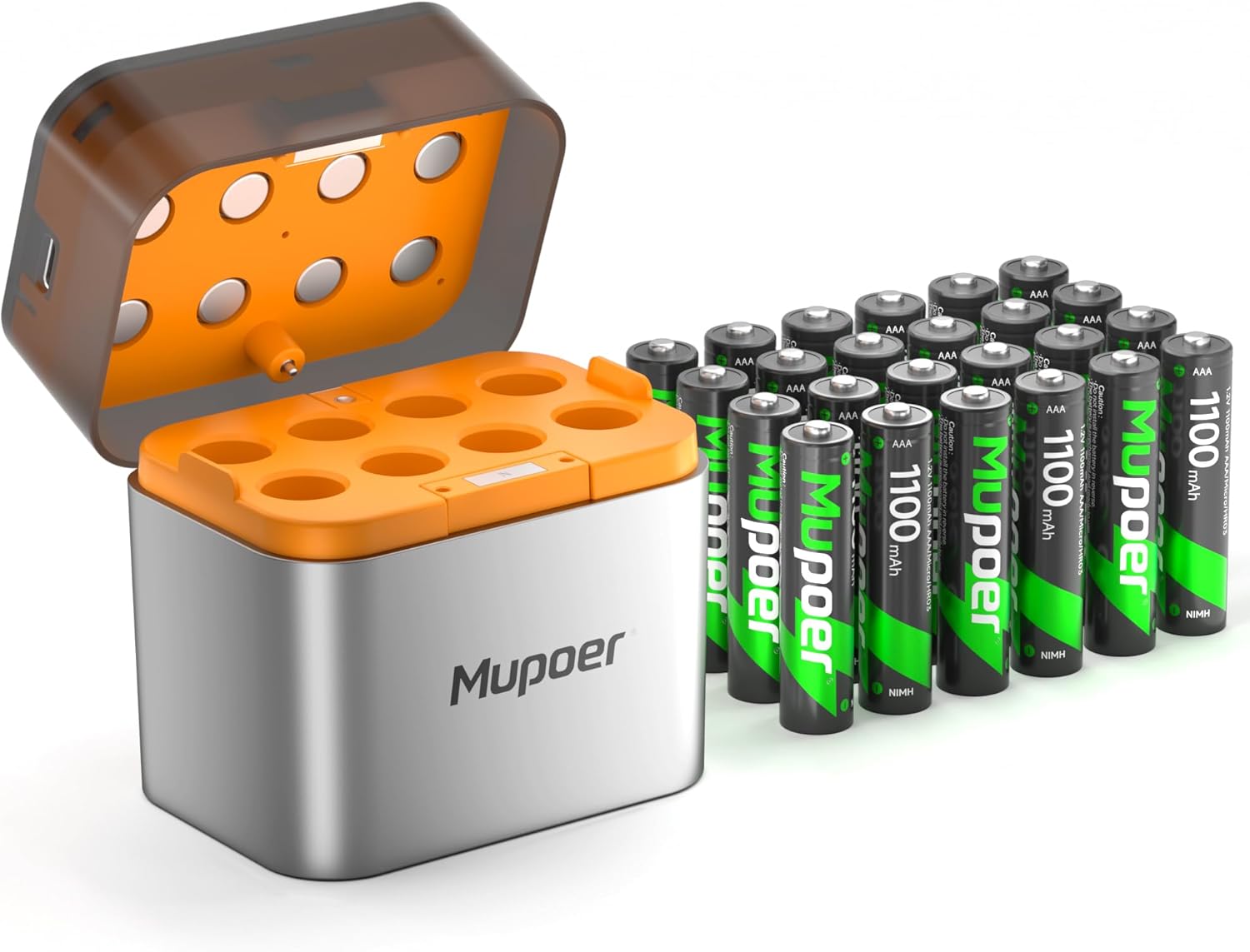 Detalle de AAA Akku-Set Wiederaufladbar mit 24er-Ladegerät – AA/AAA NiMH/Lithium-kompatibel
