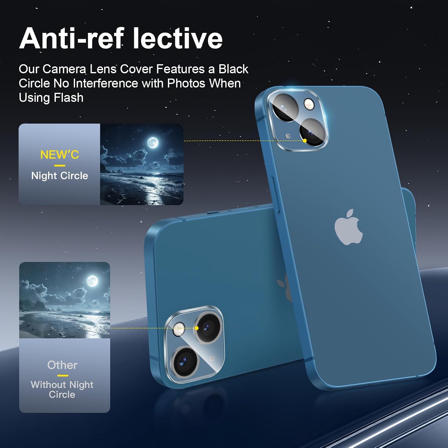 Detalle de NEW’C 3x Privacy Tempered Glass Screen Protector for iPhone 13 (6.1") + 3x Camera Lens Protectors (privacy angle 28°)