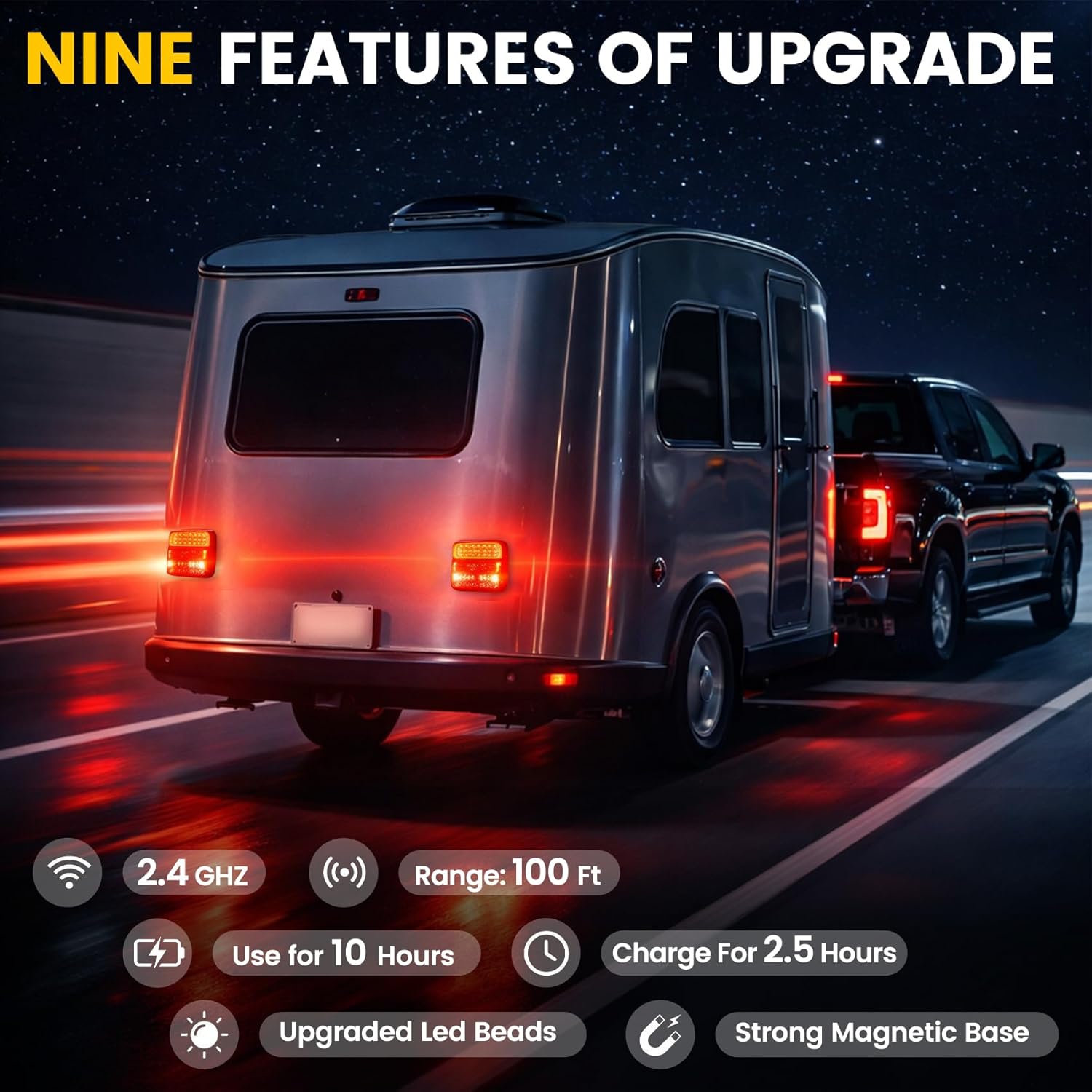 Detalle de Wireless Magnetic Trailer Lights Kit 12V-24V: Rechargeable LED Towing Board with 7 Pin Plug & USB-C