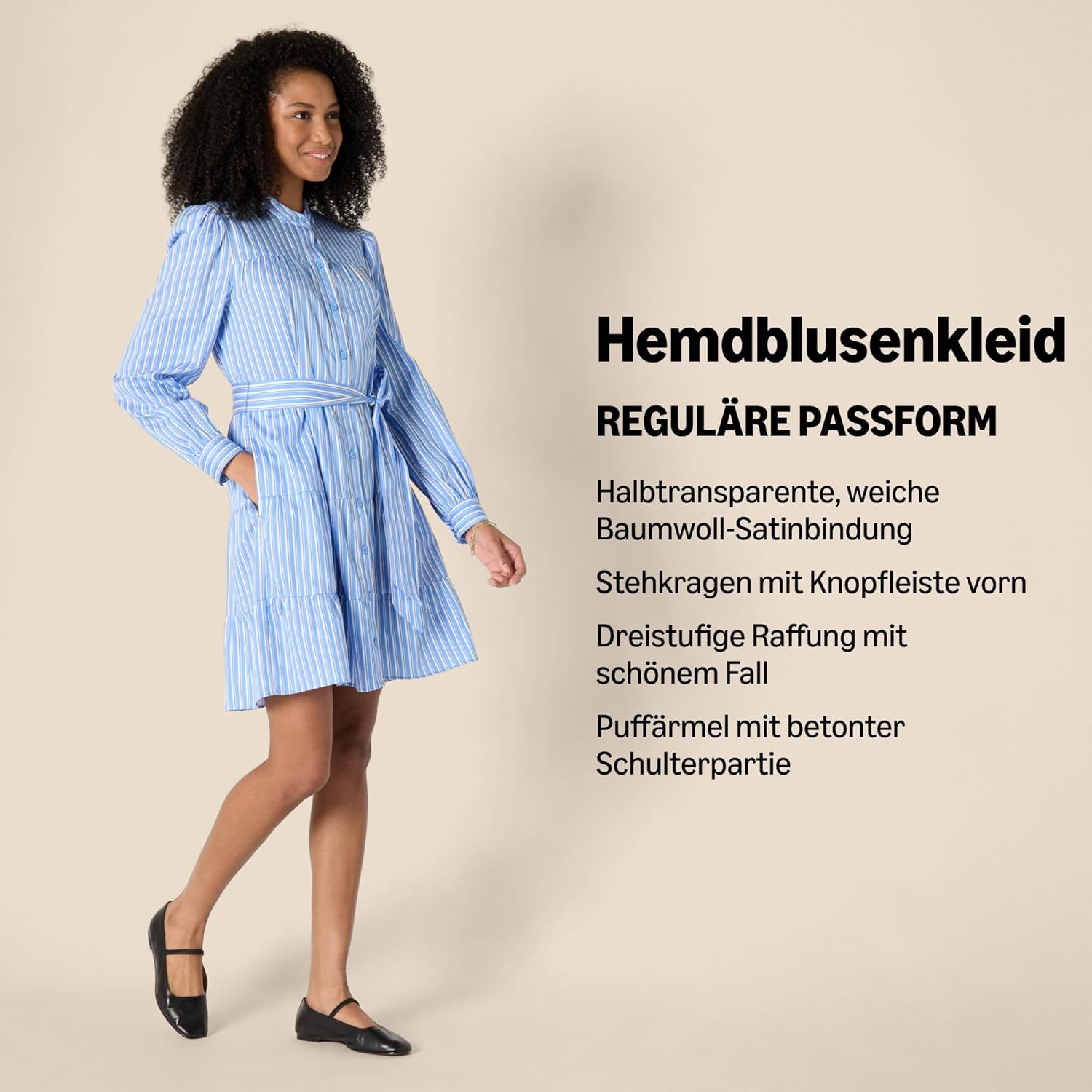 Thumbnail 1 de Amazon Essentials Damen gestuftes Regular-Fit-Hemdblusenkleid aus Baumwollsatin