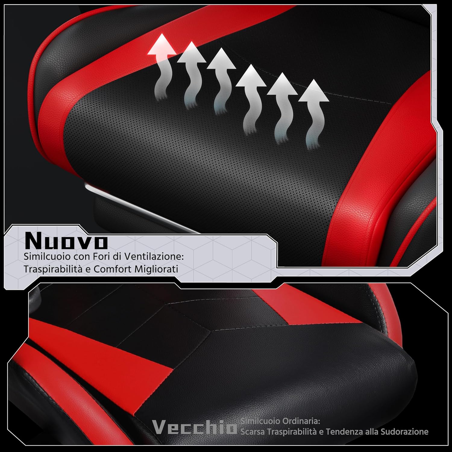 Thumbnail 6 de Yaheetech Sedia Gaming Ergonomica Massaggiante Rosso