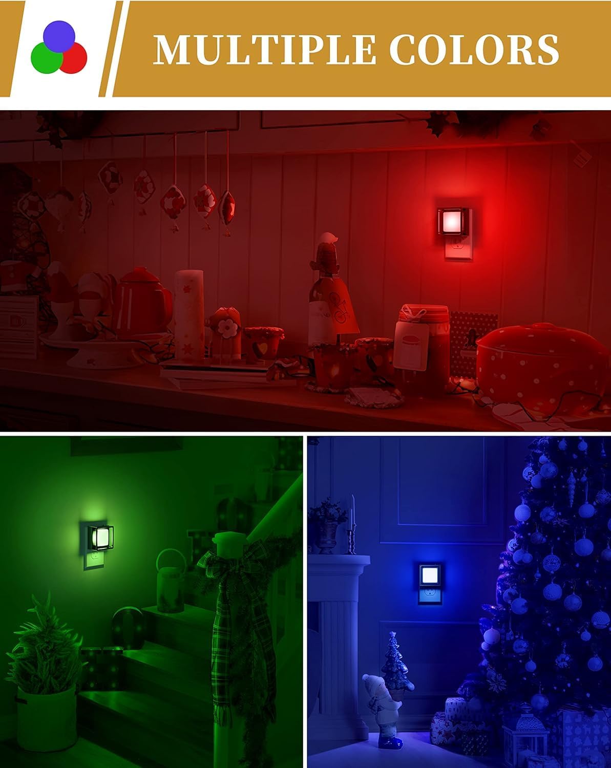 Detalle 2 de L LOHAS LED GD033 Red Plug-In Night Lights, Dimmable, Dusk-to-Dawn Sensor, 2-Pack