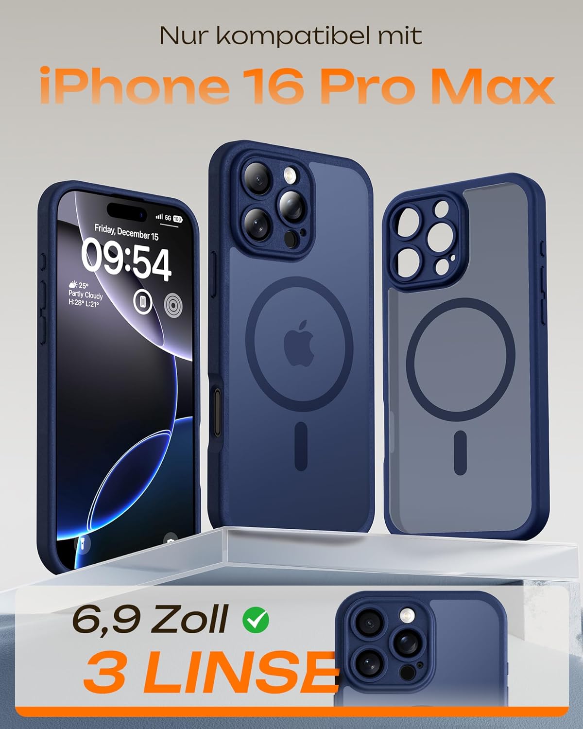 Thumbnail 1 de TOCOL Hülle für iPhone 16 Pro Max 6,9 Zoll mit MagSafe – transluzente Rückseite, Kameraschutz und stoßfeste Schale, Blau