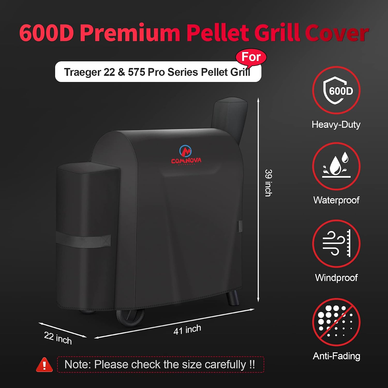 Detalle de M COMNOVA OUTDOORS COGC-TRG-22S-BLK Grill Cover, 600D Oxford Cloth