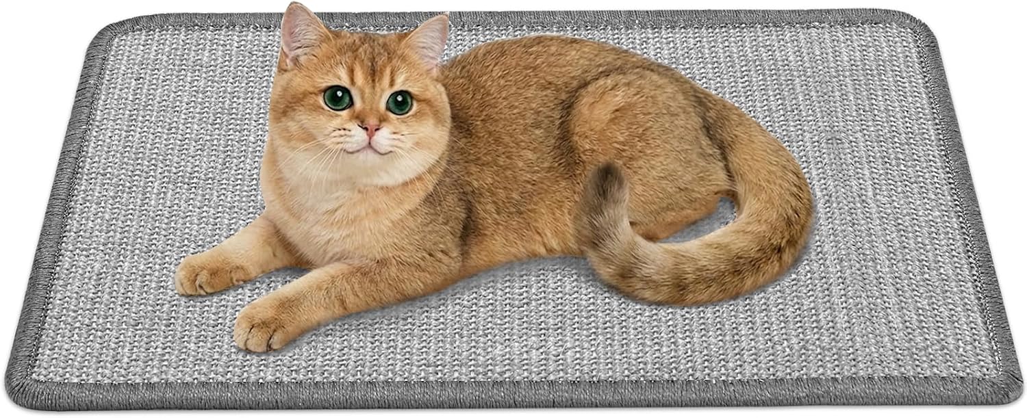 Detalle de Gimars 60 x 40 cm Cat Scratching Mat: Natural Sisal, Non-Slip Wall & Couch Protector (Grey)