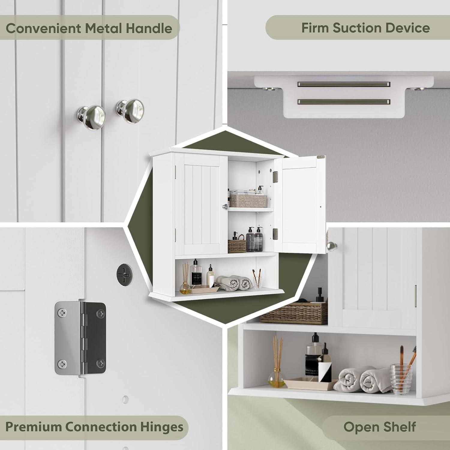 Detalle 1 de Smuxee bathroom wall cabinet, white engineered wood, 2 doors, adjustable shelves