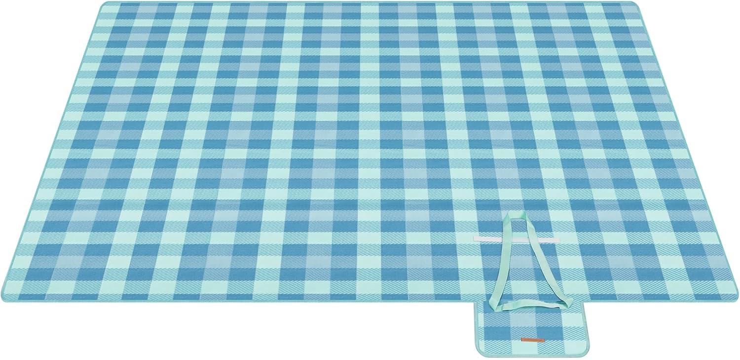 SONGMICS Coperta Picnic 200 x 200 cm GCM011Q02, pieghevole e portatile con fondo impermeabile e 4 picchetti antivento