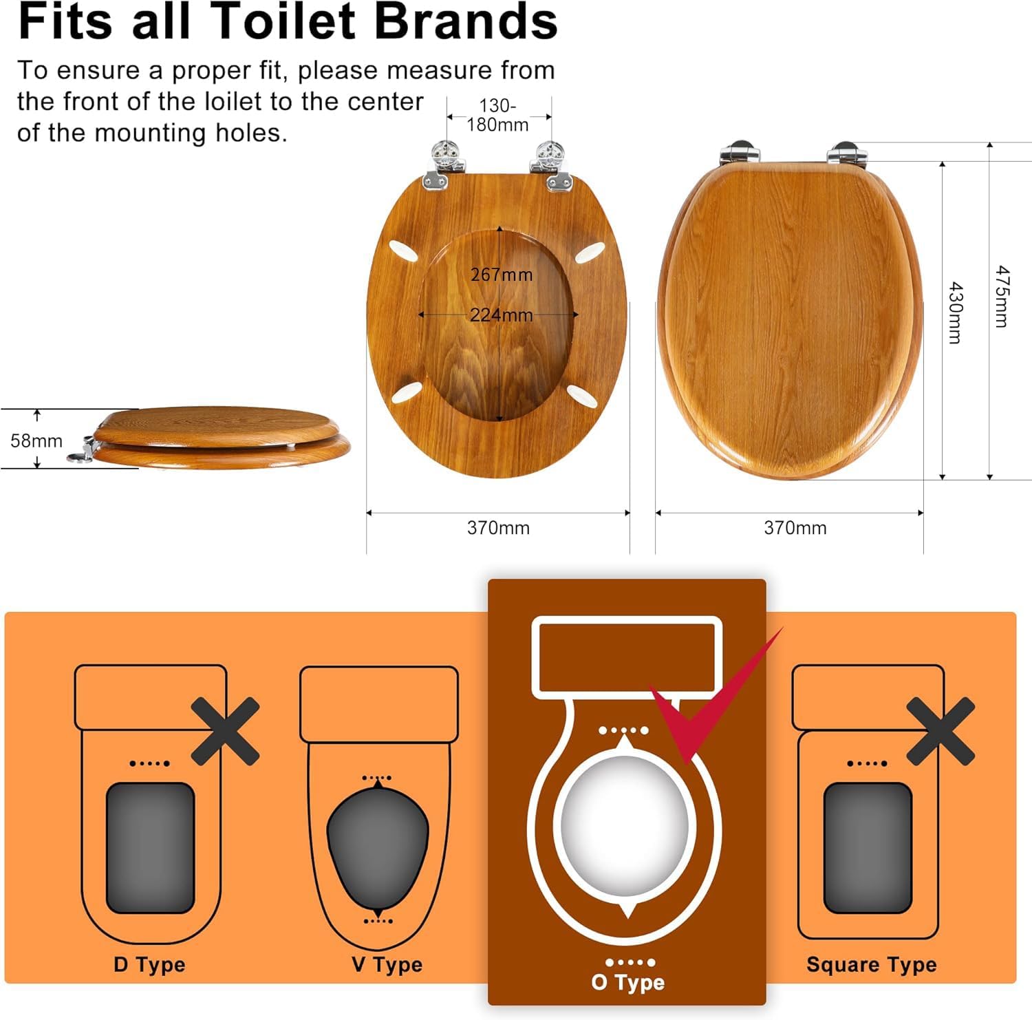 Thumbnail 1 de Angel Shield Natural Oak Toilet Seat with Quiet Close, Quick Release Hinges and Antibacterial Surface