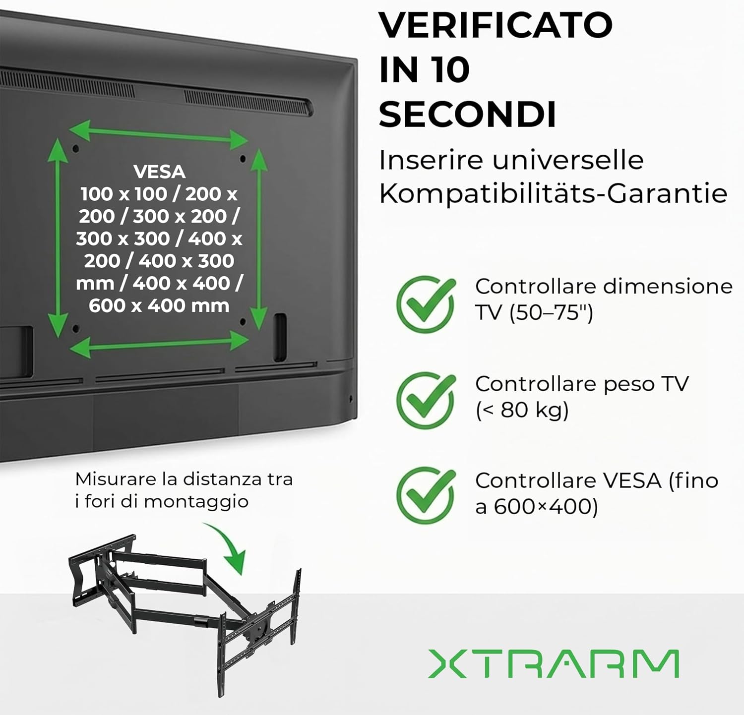Thumbnail 3 de XTRARM TiTon Double 100 cm: Supporto TV Parete a due bracci per 50–75", 80 kg, VESA 600x400