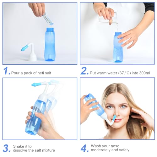 Thumbnail 5 de URAQT Lavado Nasal Adulto: Irrigador de 240 ml con 2 boquillas, Neti Pot con sal y termómetro pegatina