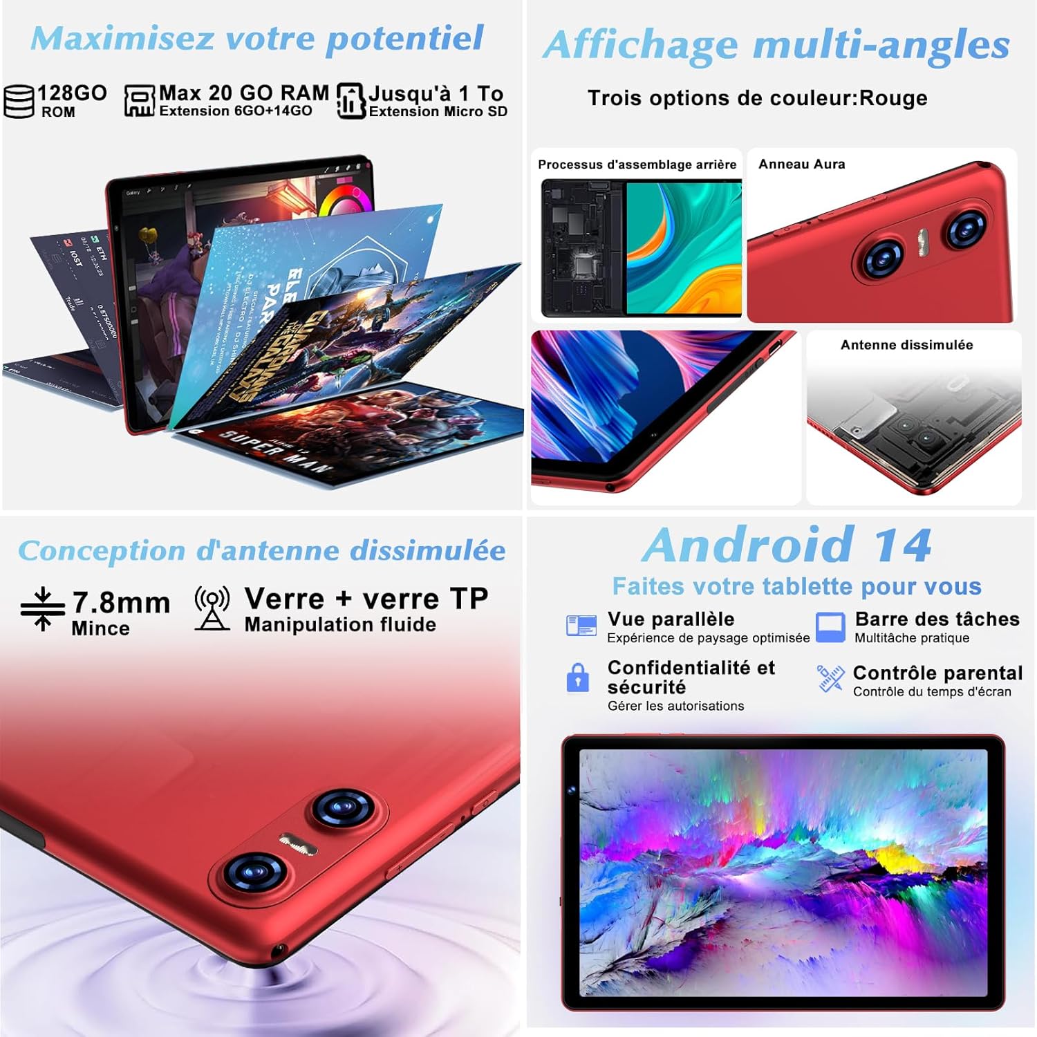 Detalle de Tablet 10 pollici Android K13: 20 GB RAM, 128 GB ROM espandibile fino a 1 TB, Wi‑Fi 6 e Widevine L1