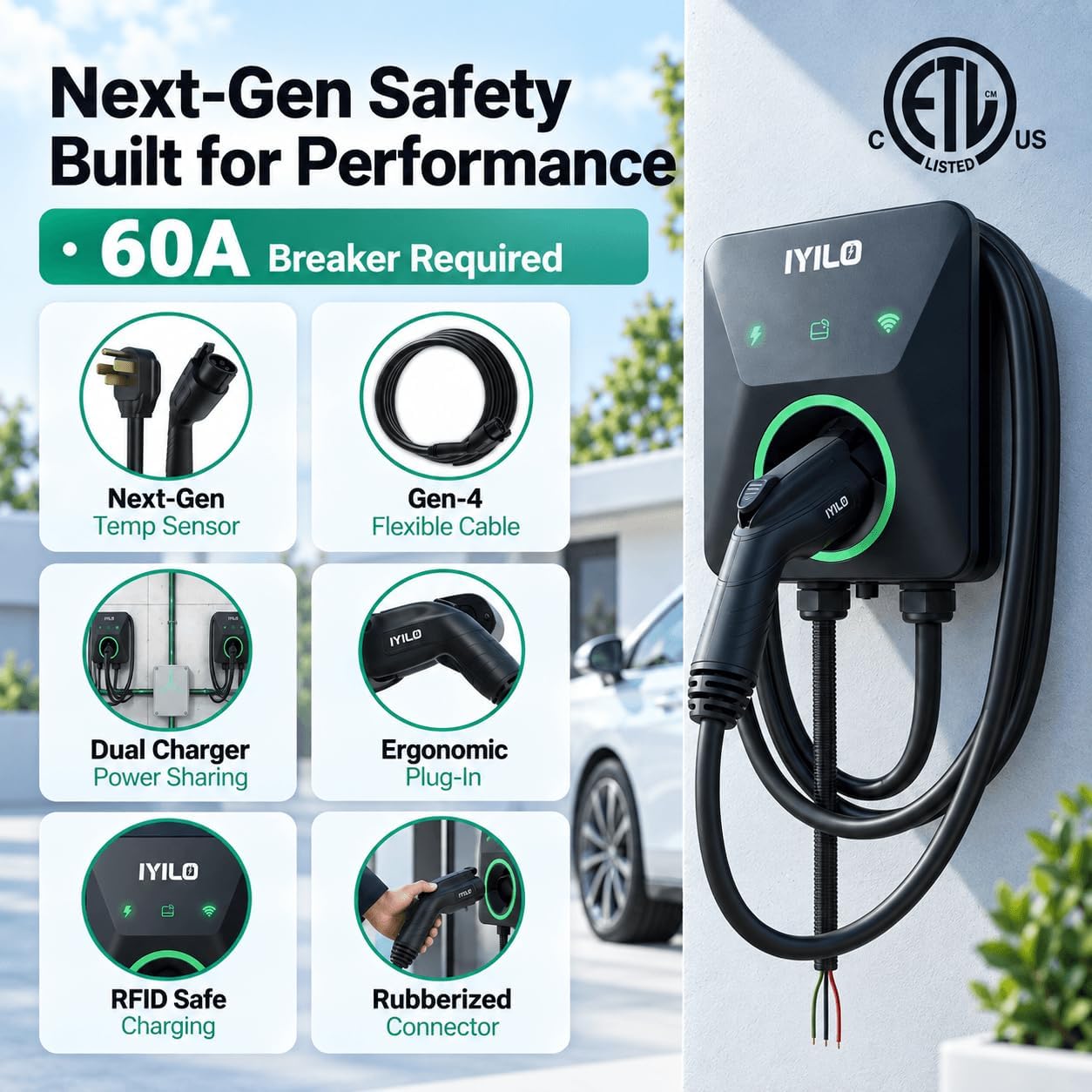 Thumbnail 5 de IYILO Level 2 EV Charger: 48A/11.5kW Wall Charger with Smart App and Dual Temp Sensors
