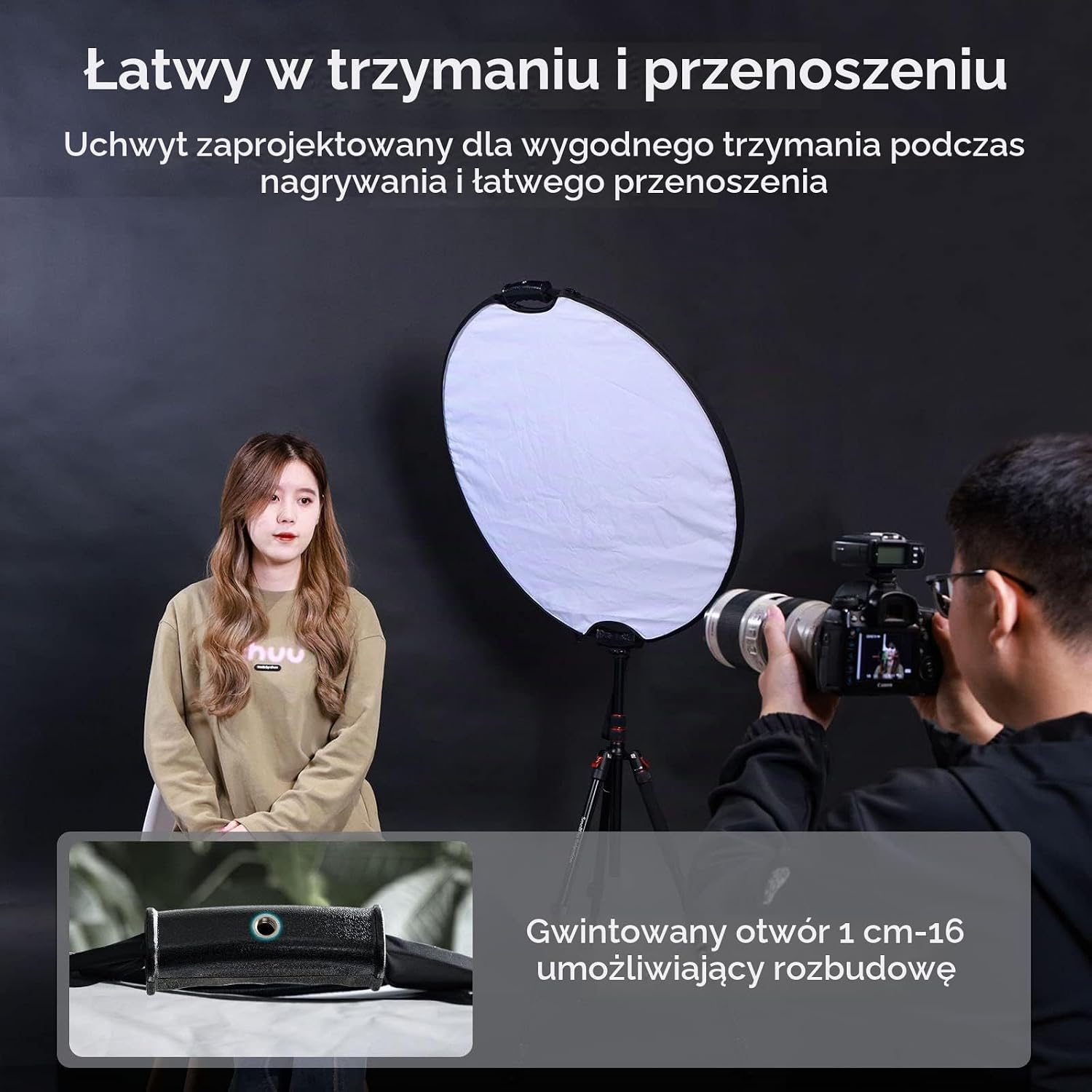 Detalle de SMALLRIG 4129 – składany reflektor fotograficzny 5 w 1, 80 cm z uchwytami