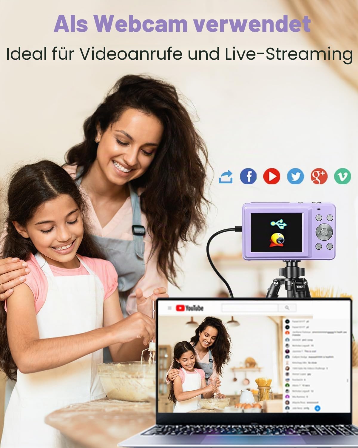 Detalle de Digitalkamera 1080P 44MP Fotoapparat von Zostuic – kompakte Vlogging-Kamera für Kinder, Teenager und Anfänger