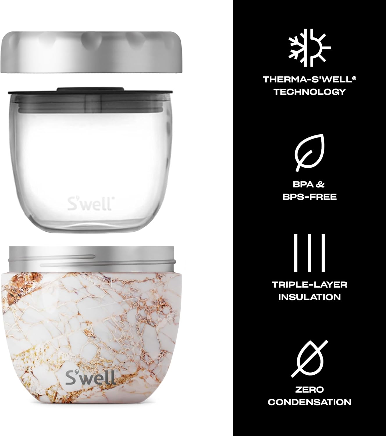 Thumbnail 2 de S'well 12820-B19-01010EU Calacatta Eats 2-in-1 Stainless Steel Food Bowl
