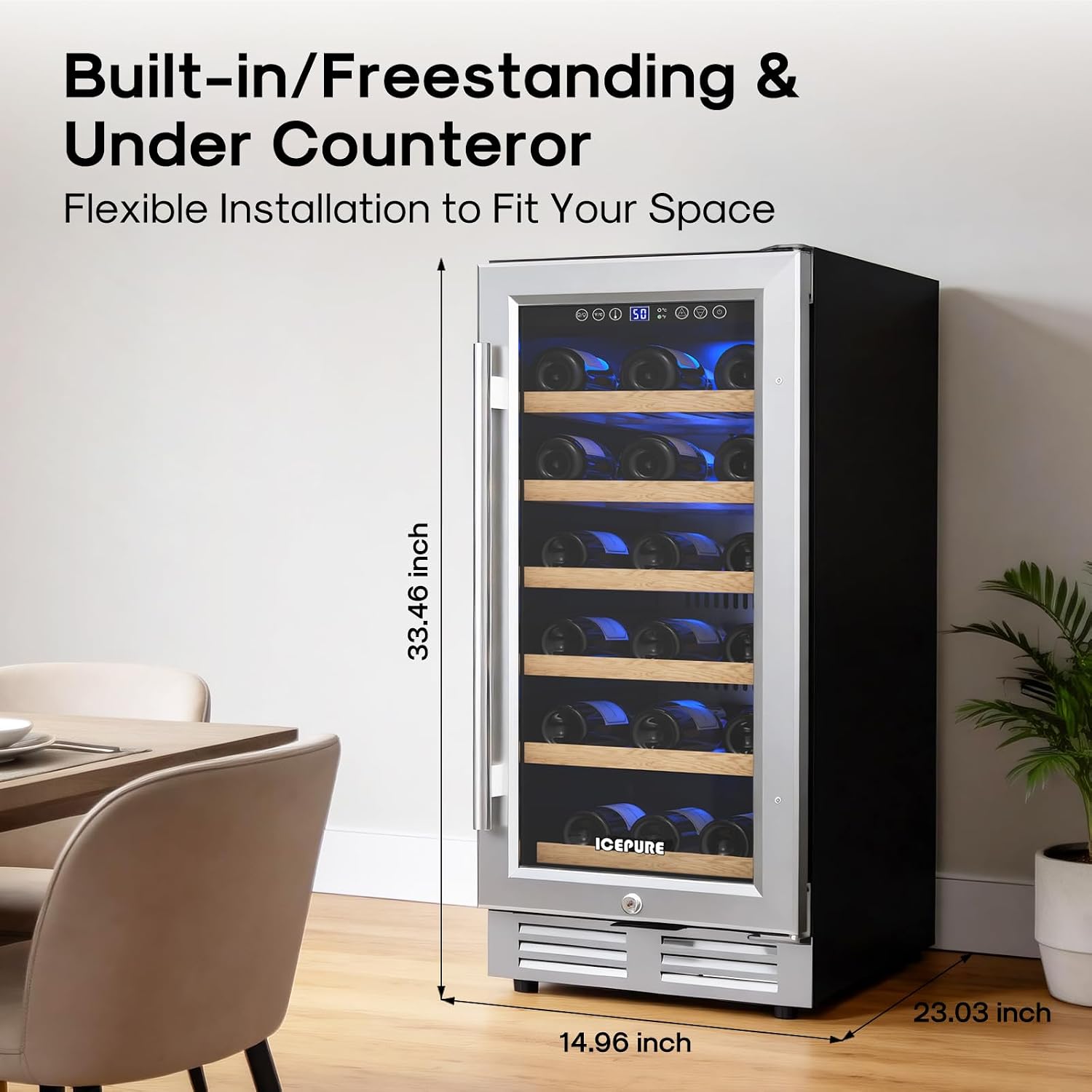 Thumbnail 4 de ICEPURE 15-Inch Wine Cooler, 28-Bottle Capacity, Single Zone, Glass Door