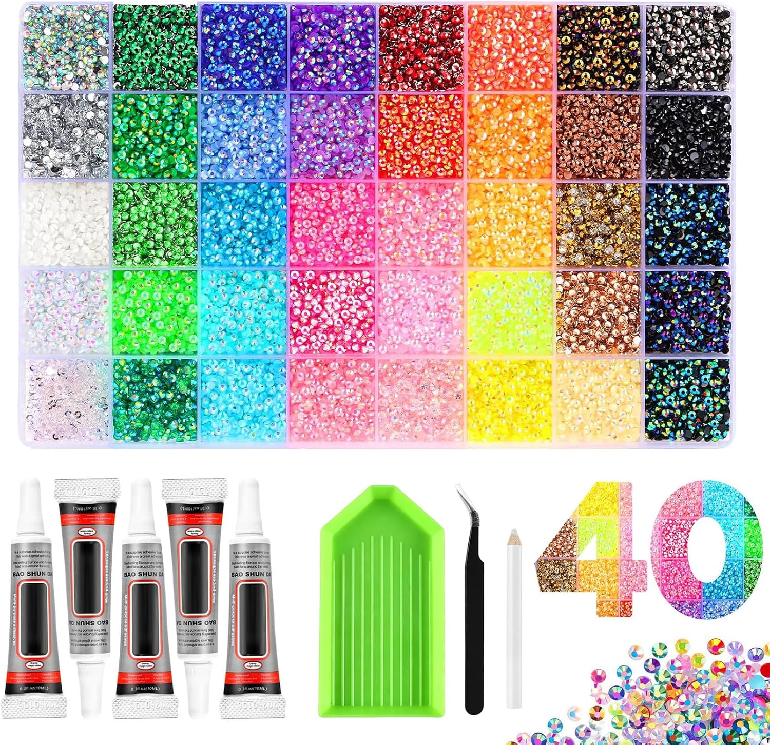 Imagen de NXPUXP 40 Colors Resin Jelly Rhinestones Bedazzling Kit – 32000pcs with Glue, Tray & Tools en OfertitasTOP