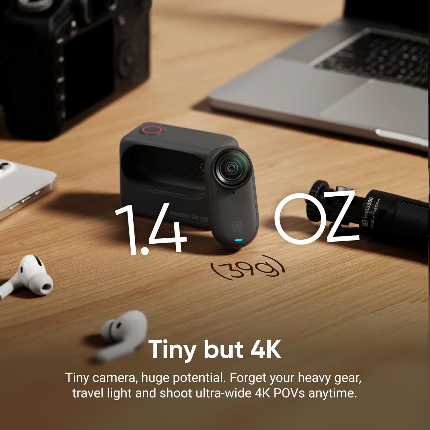Thumbnail 1 de Insta360 GO 3S 128GB (4K) tiny hands-free vlogging camera with Action Pod and 140 min battery, black