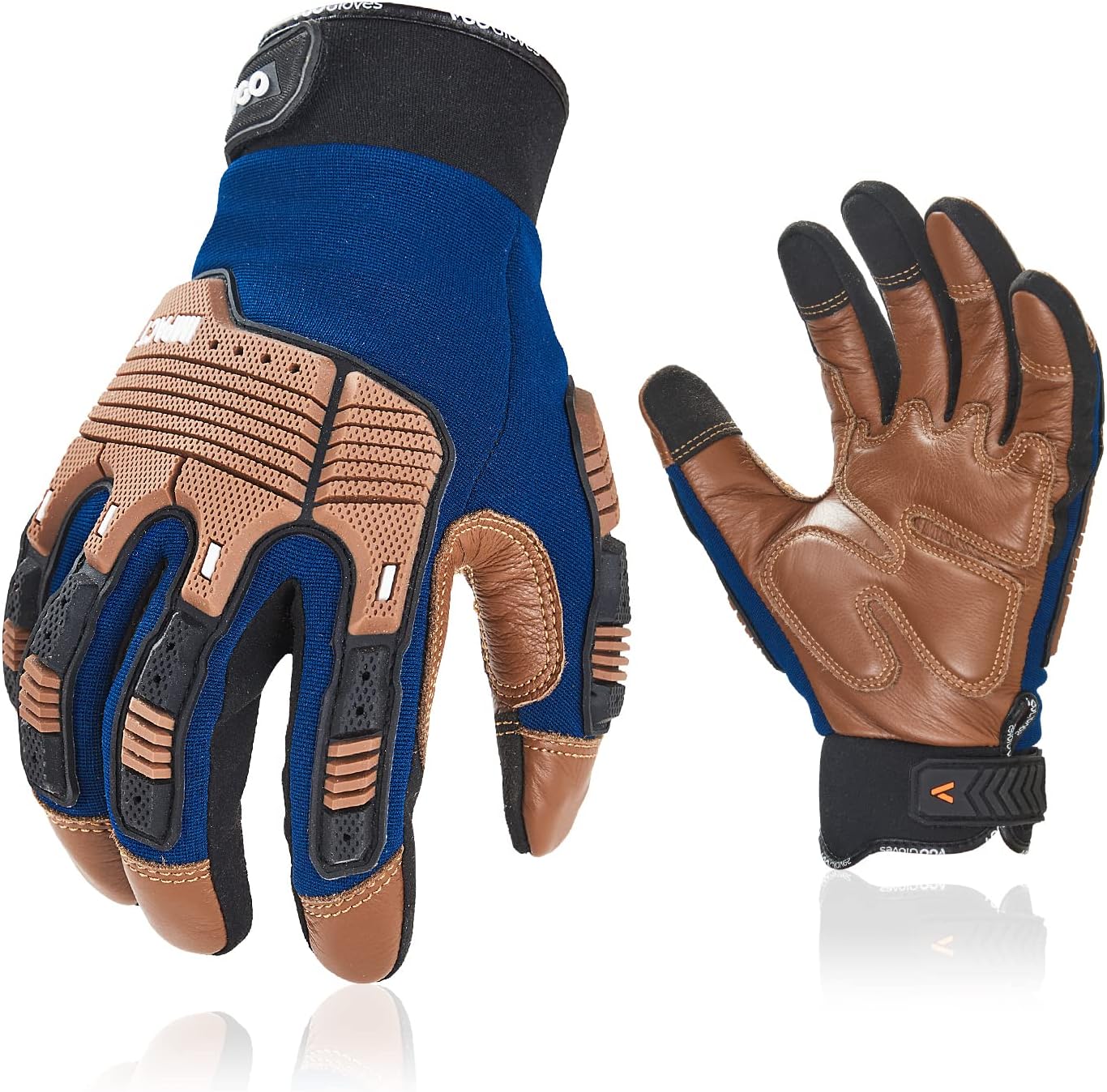 Vgo... Work Gloves Men: Touchscreen Cowhide Palm, Heavy Duty Anti-Impact Utility Gloves (Size L, 1 pair)