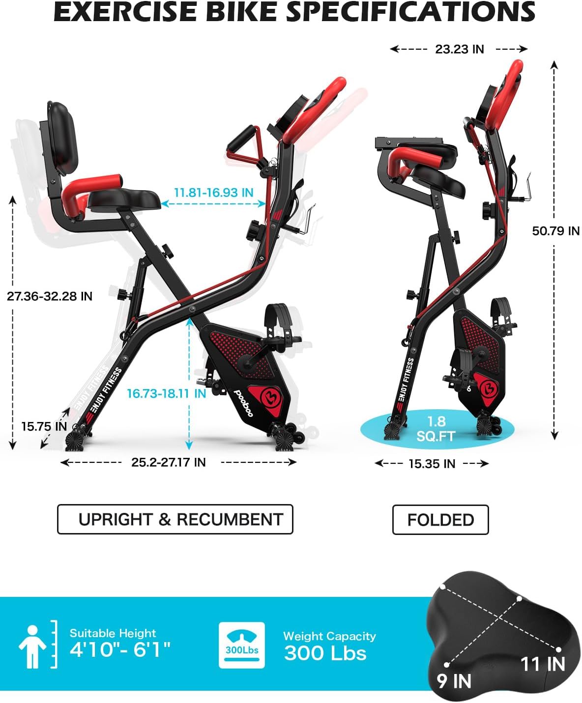 Thumbnail 6 de pooboo X-819 Folding Magnetic Exercise Bike, 8 Resistance Levels