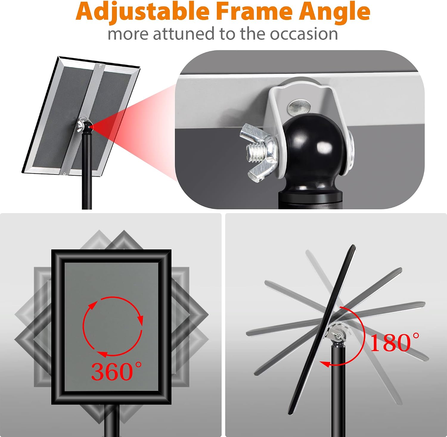 Detalle de VAIIGO 6Pack Adjustable A4 Sign Holder (Aluminium) – Black poster, menu & notice stand