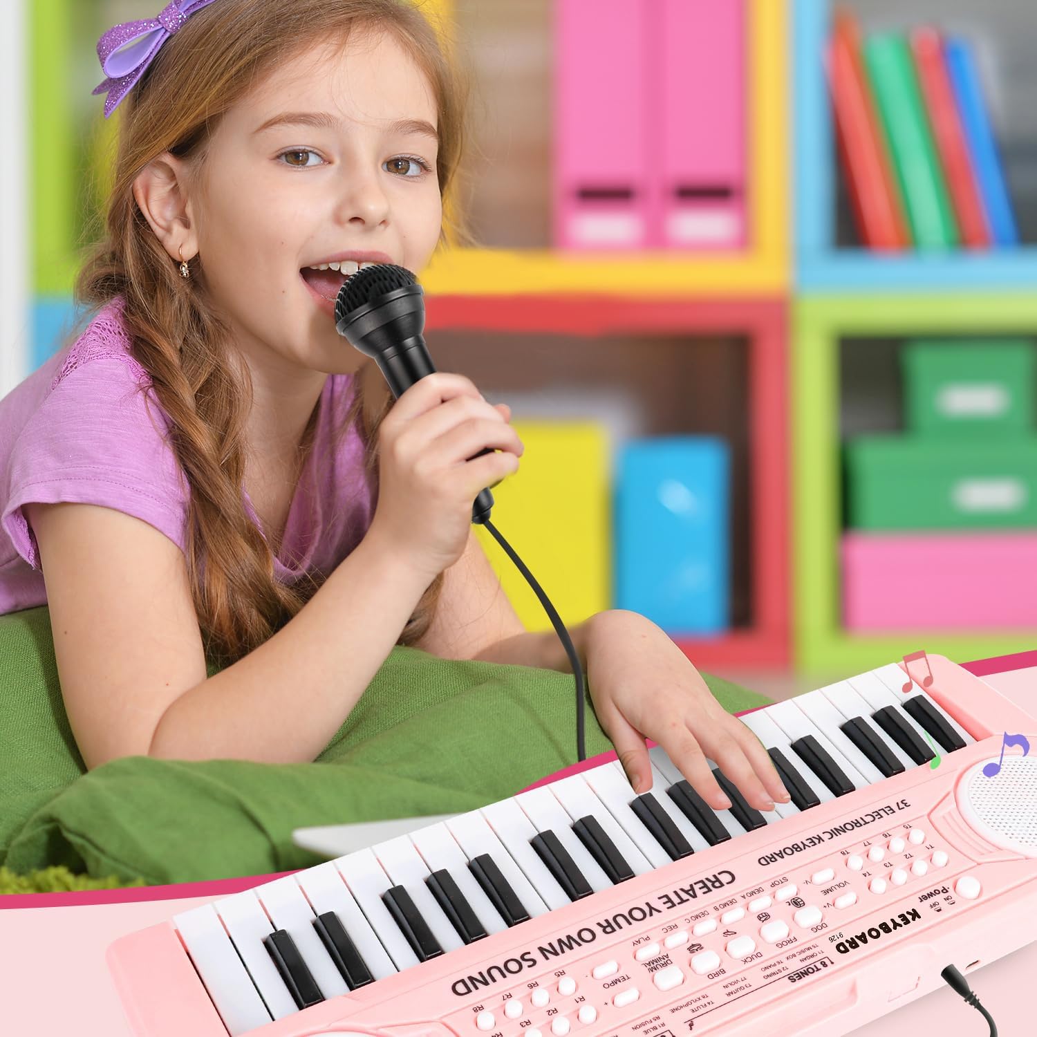 Detalle 2 de Orvyna Pianola Bambini 37 Tasti con Microfono — Pianola educativa portatile per ragazzi e ragazze 3-6 anni