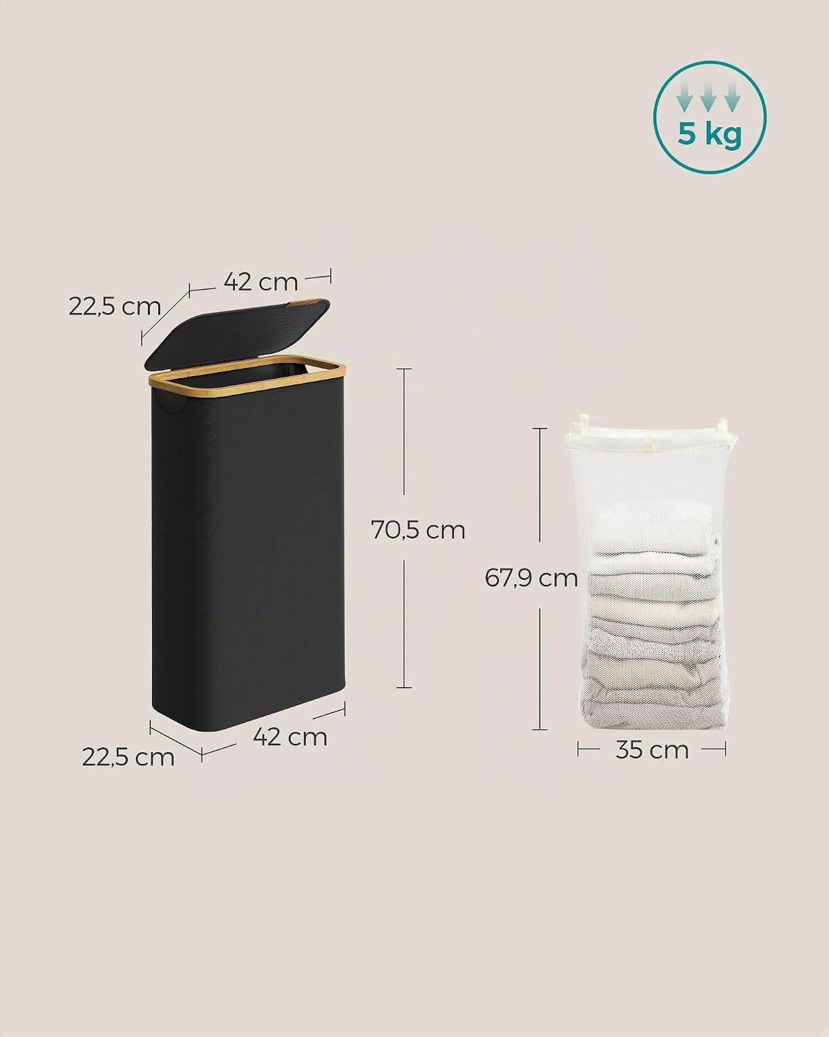 Detalle 1 de SONGMICS ROXANNE LCB506B01 – składany kosz na pranie 65 l, Oxford 600D