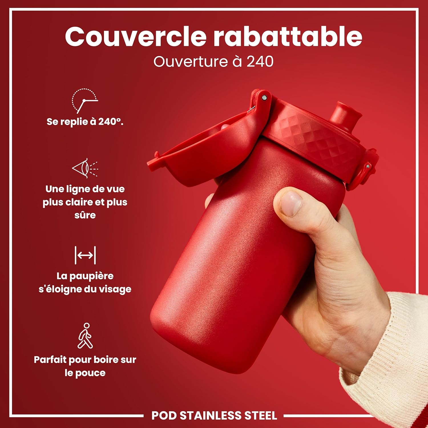 Detalle de Ion8 Gourde Enfant en Inox Léger 400 ml – Non isolée, anti-fuite et lavable au lave-vaisselle