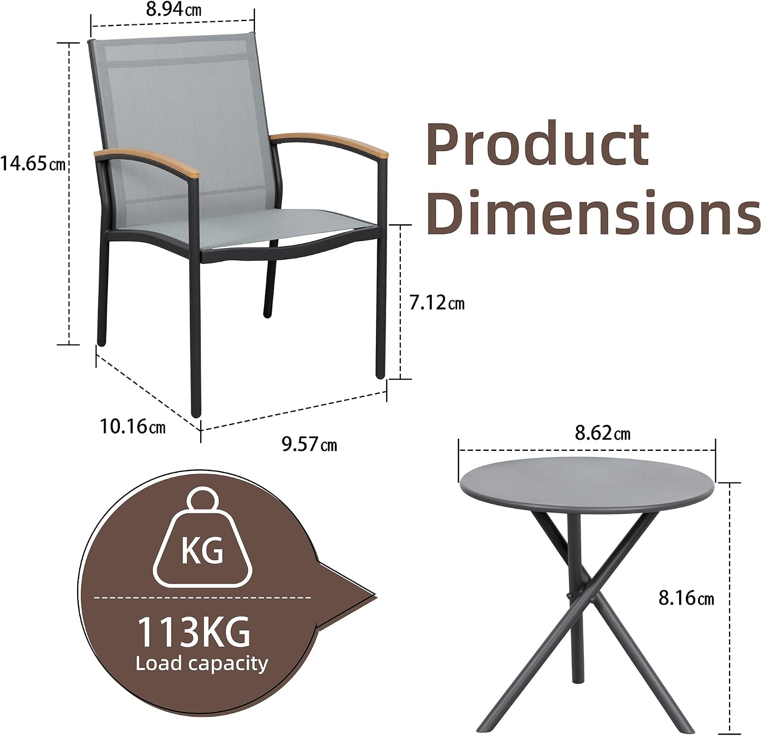 Detalle 2 de Shintenchi 3-Piece Patio Bistro Set with Textilene Chairs and Steel Frame