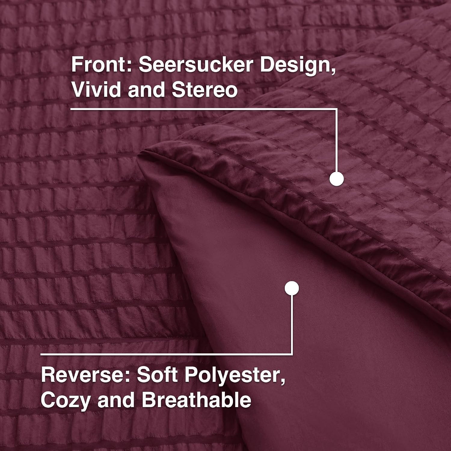 Thumbnail 4 de Love's cabin Seersucker Burgundy King Size Comforter Set — 7-Piece All Season Bed in a Bag