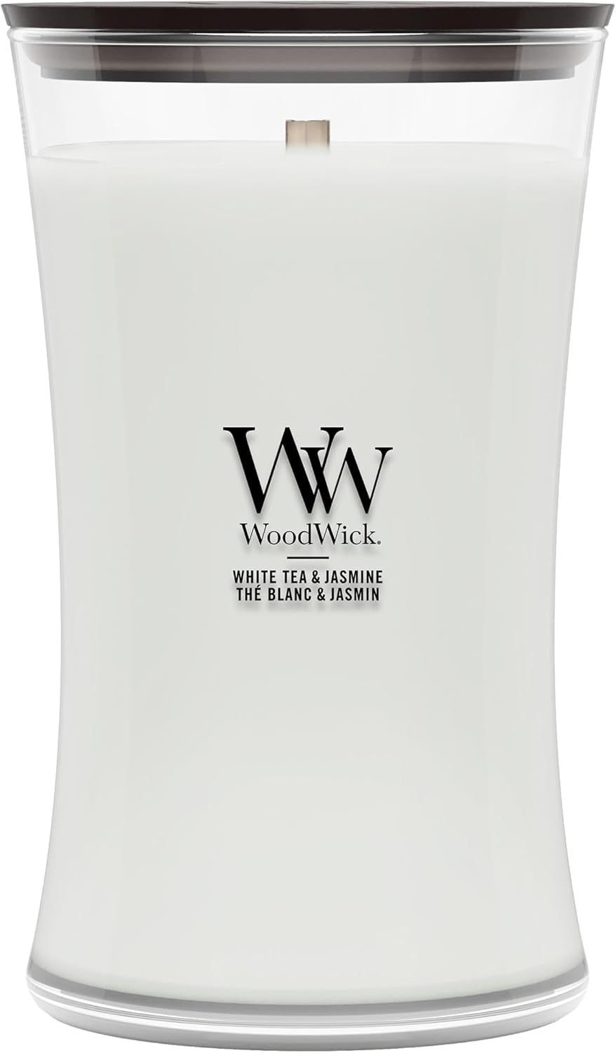 Detalle de WoodWick Large Hourglass Scented Candle in White Tea & Jasmine (Crackling Wick)