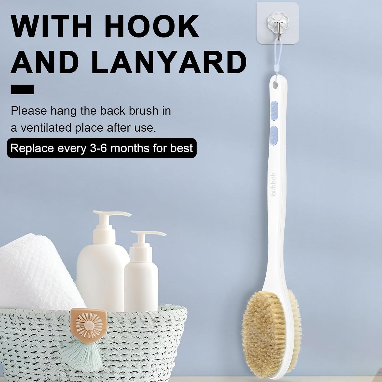 Thumbnail 6 de Bubbob Back Scrubber with Long Handle — Dual-Sided Exfoliating Bath Brush (Blue)