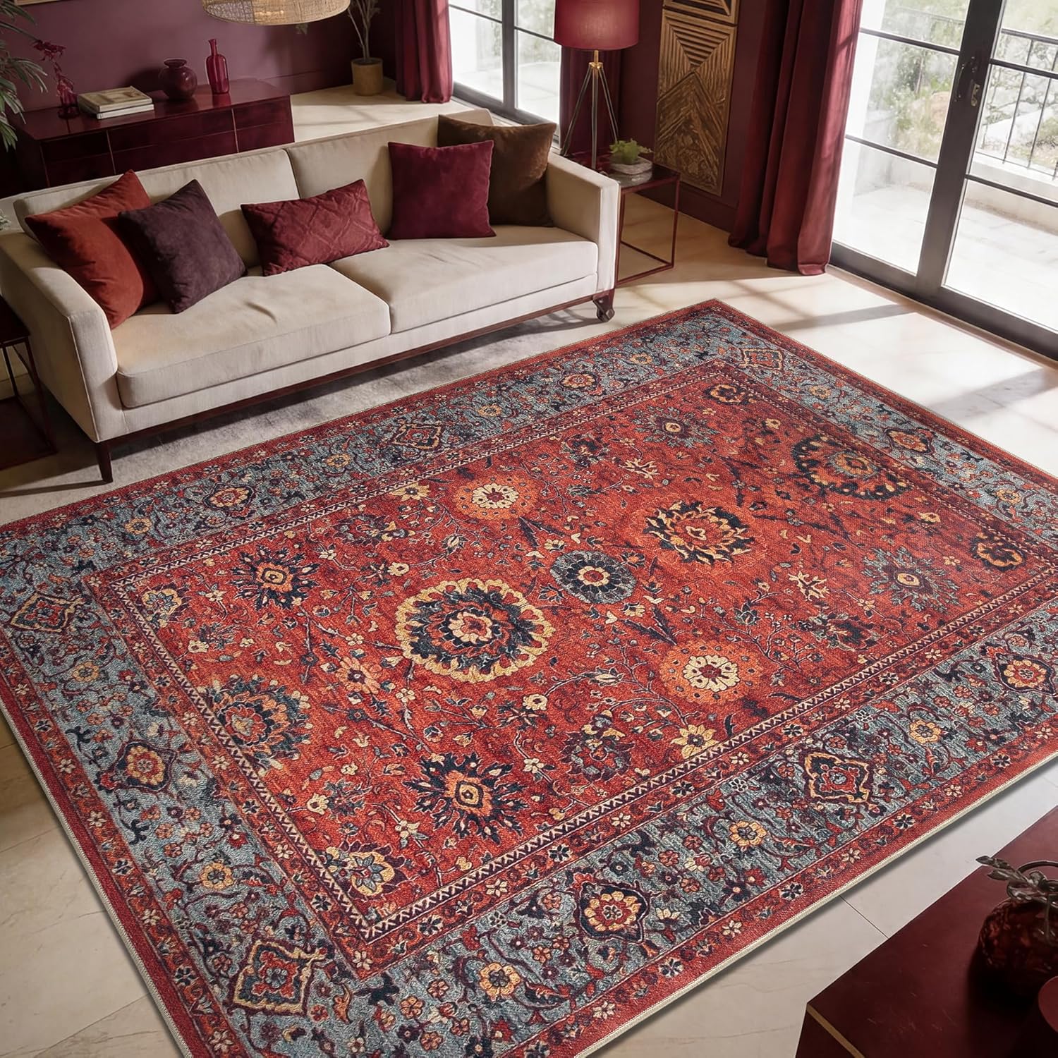 Detalle de Keen Home Design 6x9 Rug: Vintage Moroccan Machine Washable Area Rug with Non-Slip Backing