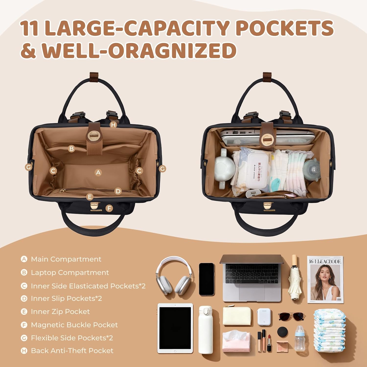Thumbnail 3 de GOLF QUALITY Diaper Bag Backpack: Multi-Function, Water-Resistant & Large-Capacity for Modern Mum