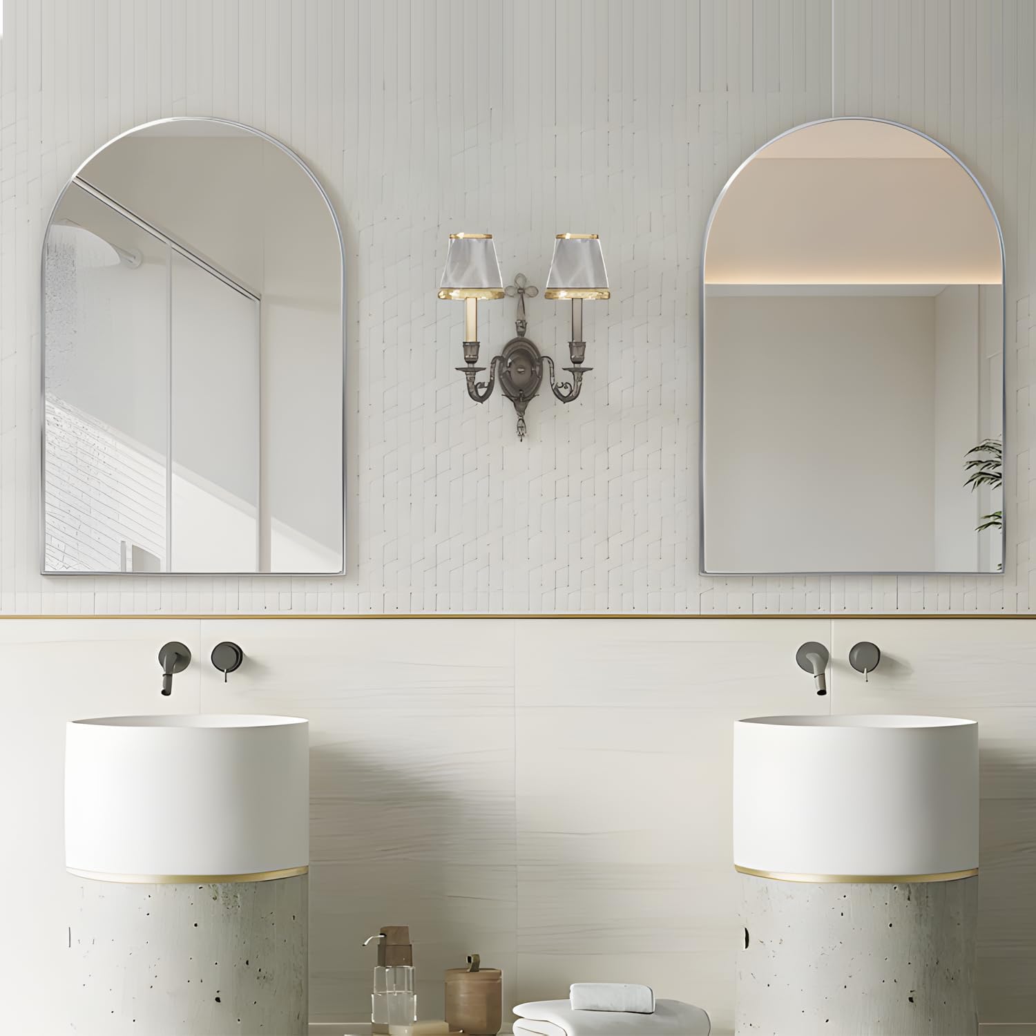 Detalle de NEUWEABY Arched Wall Mirrors, 2-Piece Silver Set with Metal Frames