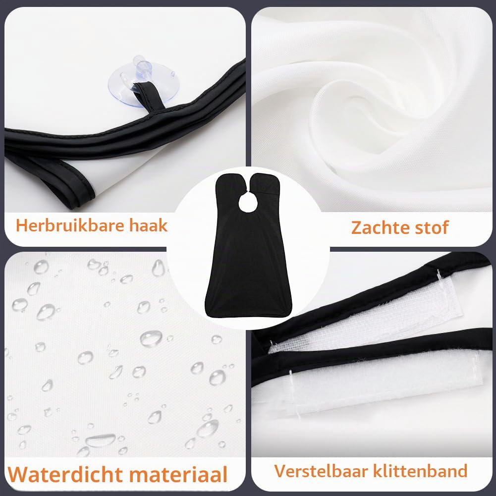 Thumbnail 3 de Leaflai baardschort voor baardverzorging, waterdicht en wit, met 3 zuignappen
