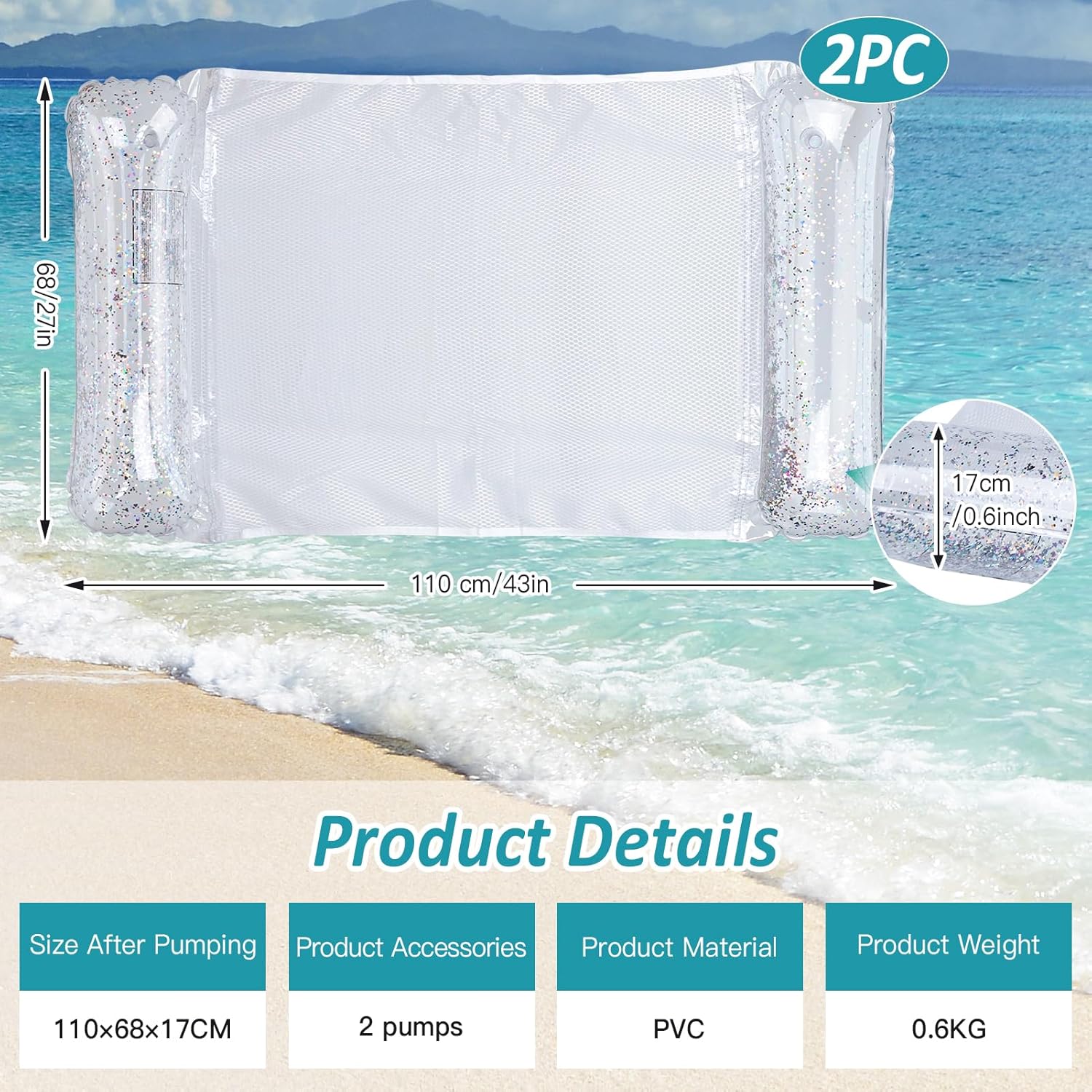 Detalle de CYFIE Amaca galleggiante con rete gonfiabile 4-in-1: relax e divertimento per piscina e spiaggia