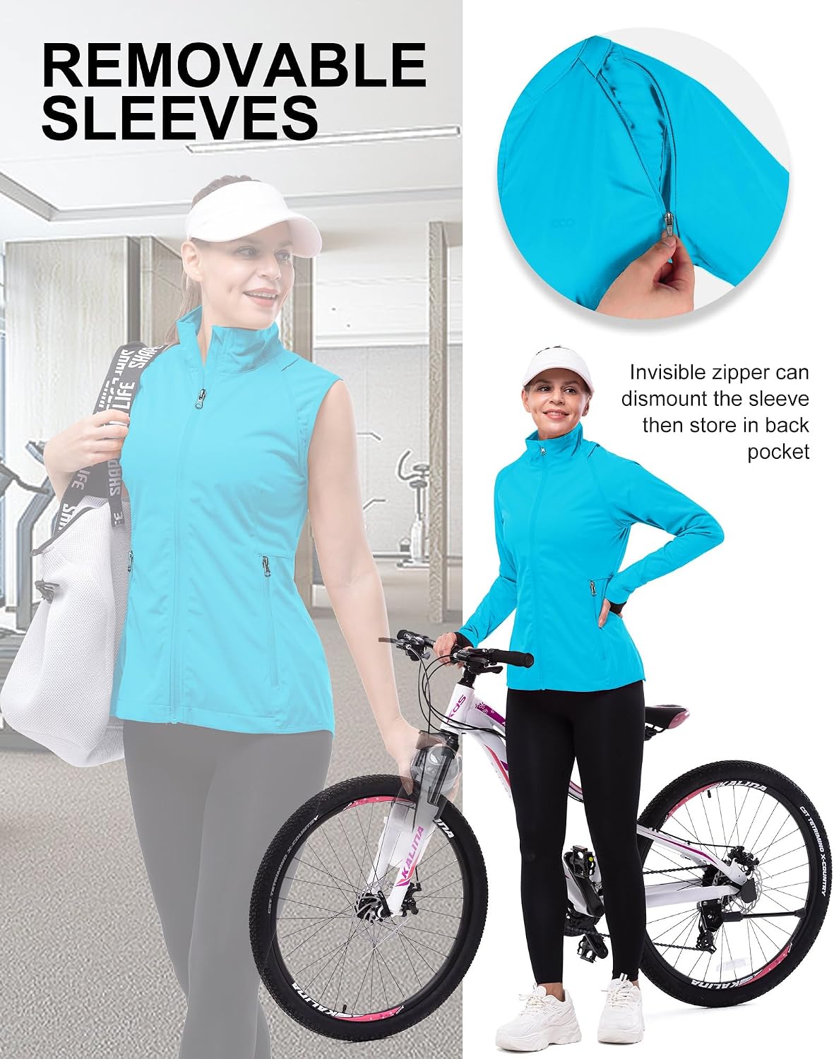Detalle de 33,000ft Damen Fahrradjacke – Wasserdicht, atmungsaktiv, abnehmbare Ärmel, Reflektierende Details
