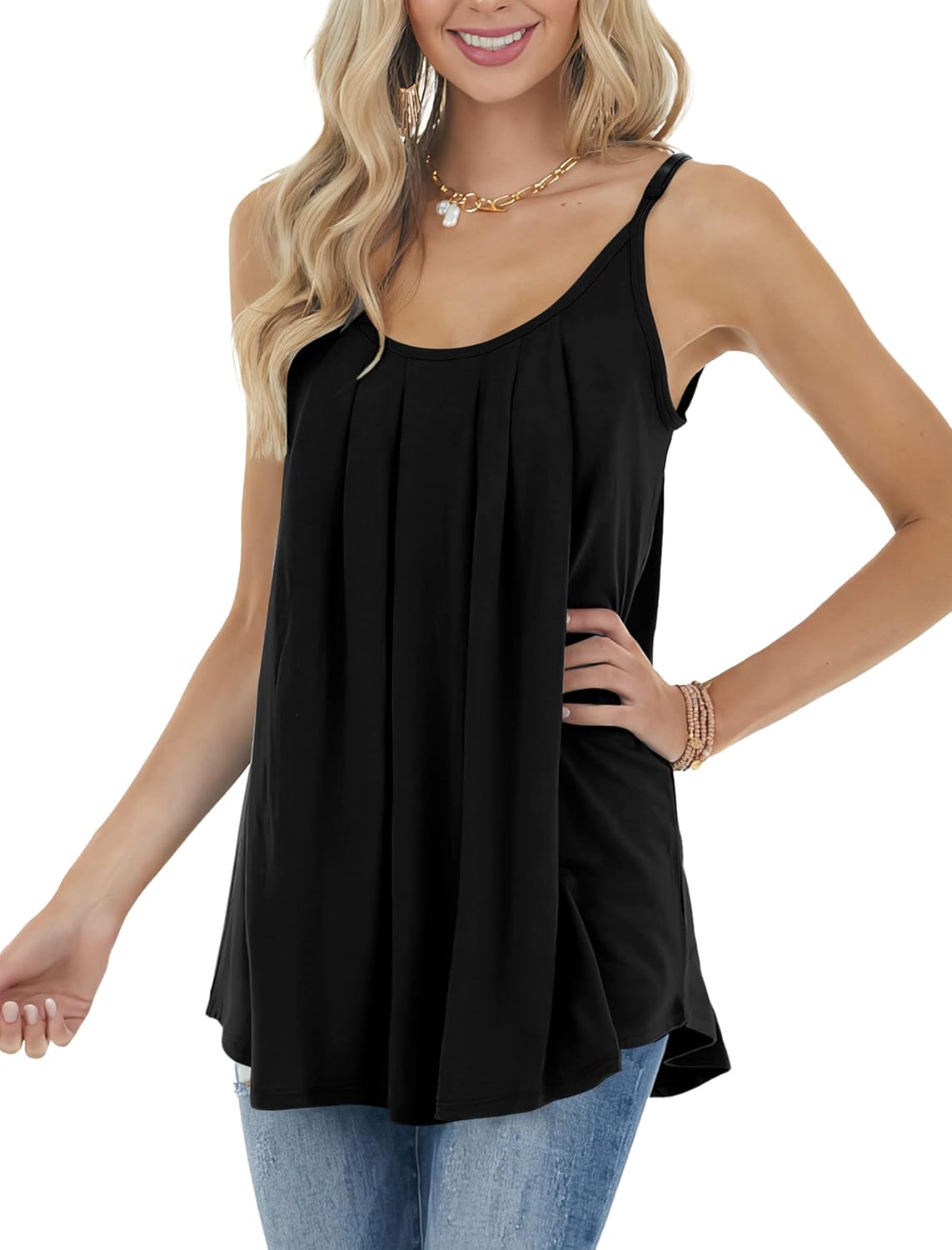 Detalle de Geifa Women’s Summer Tank Tops (Scoop Neck, Adjustable Spaghetti Straps)