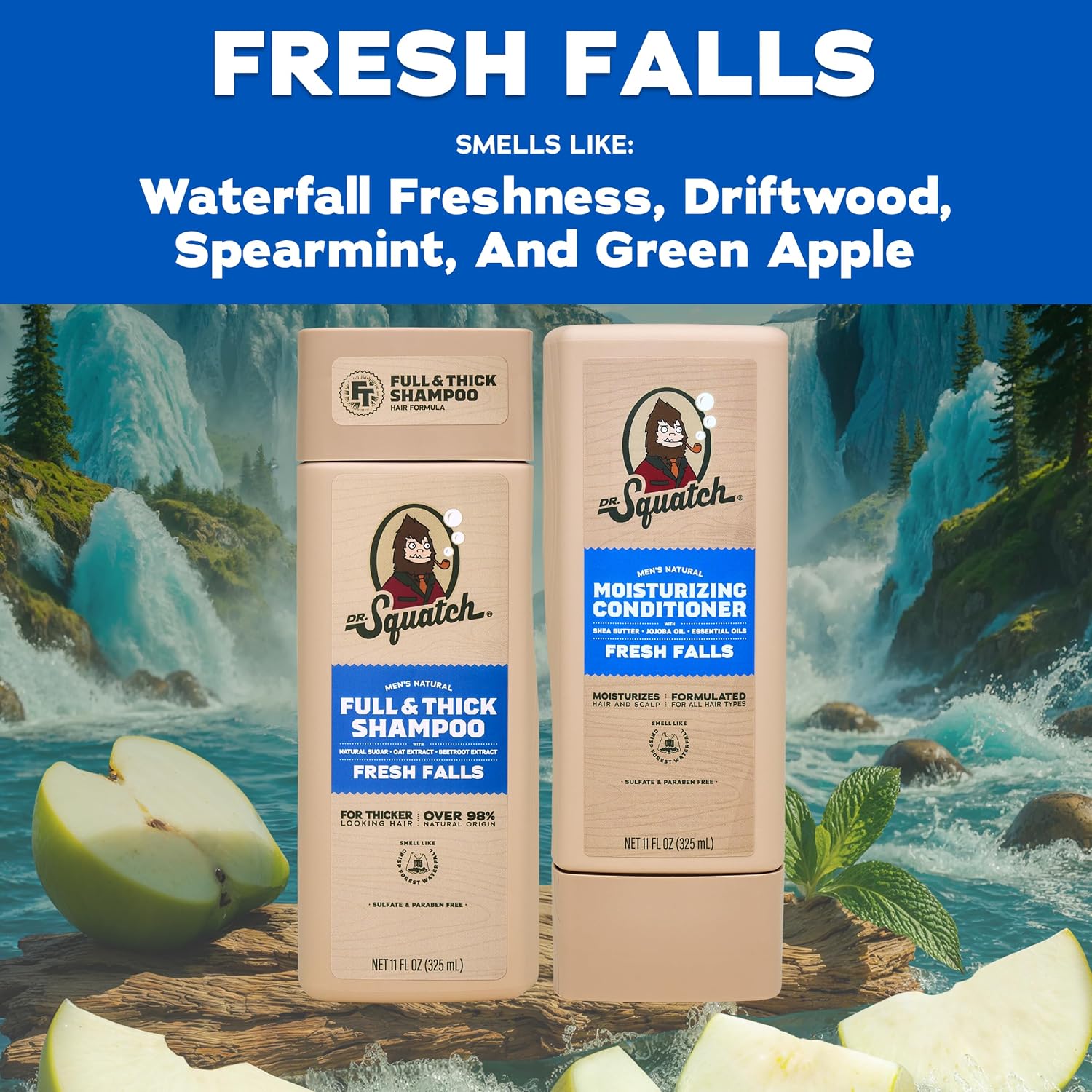 Detalle de Dr. Squatch Full + Thick Shampoo and Conditioner Set, Fresh Falls, 11 fl oz