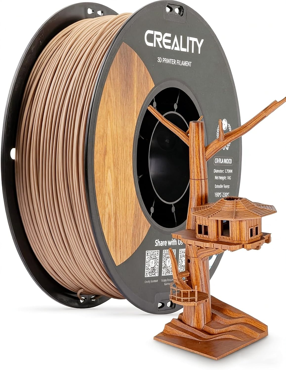 Creality Filamento PLA Legno 1,75 mm per Stampanti 3D – Texture setosa e liscia, 1 kg (2,2 lbs)