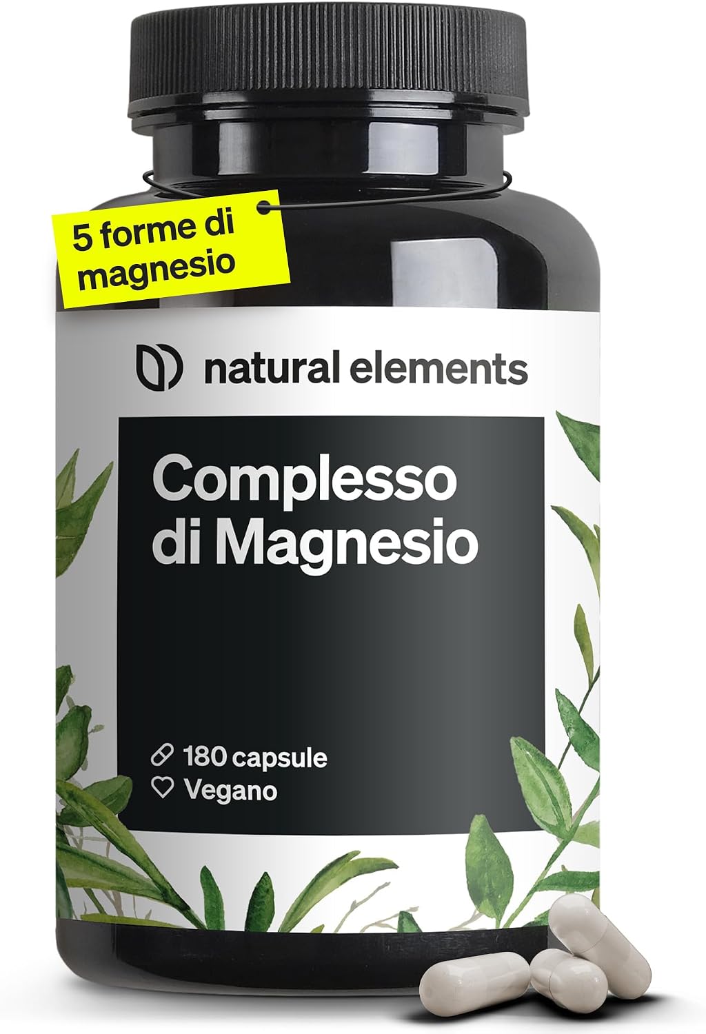 Detalle de Natural Elements Magnesio Completo – 400 mg di magnesio elementare al giorno, 5 forme (180 capsule), vegano