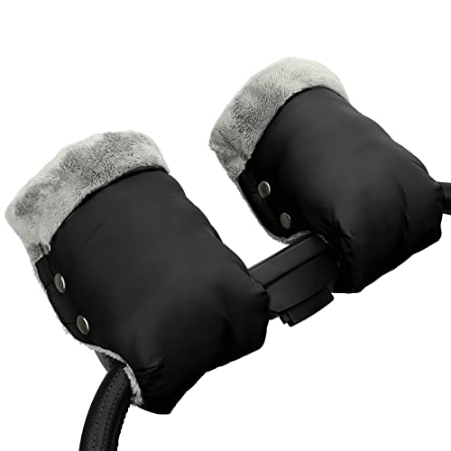 Detalle de Fengzio Kinderwagen-Handwärmer mit Fleece, wind- und wasserabweisend, Schwarz